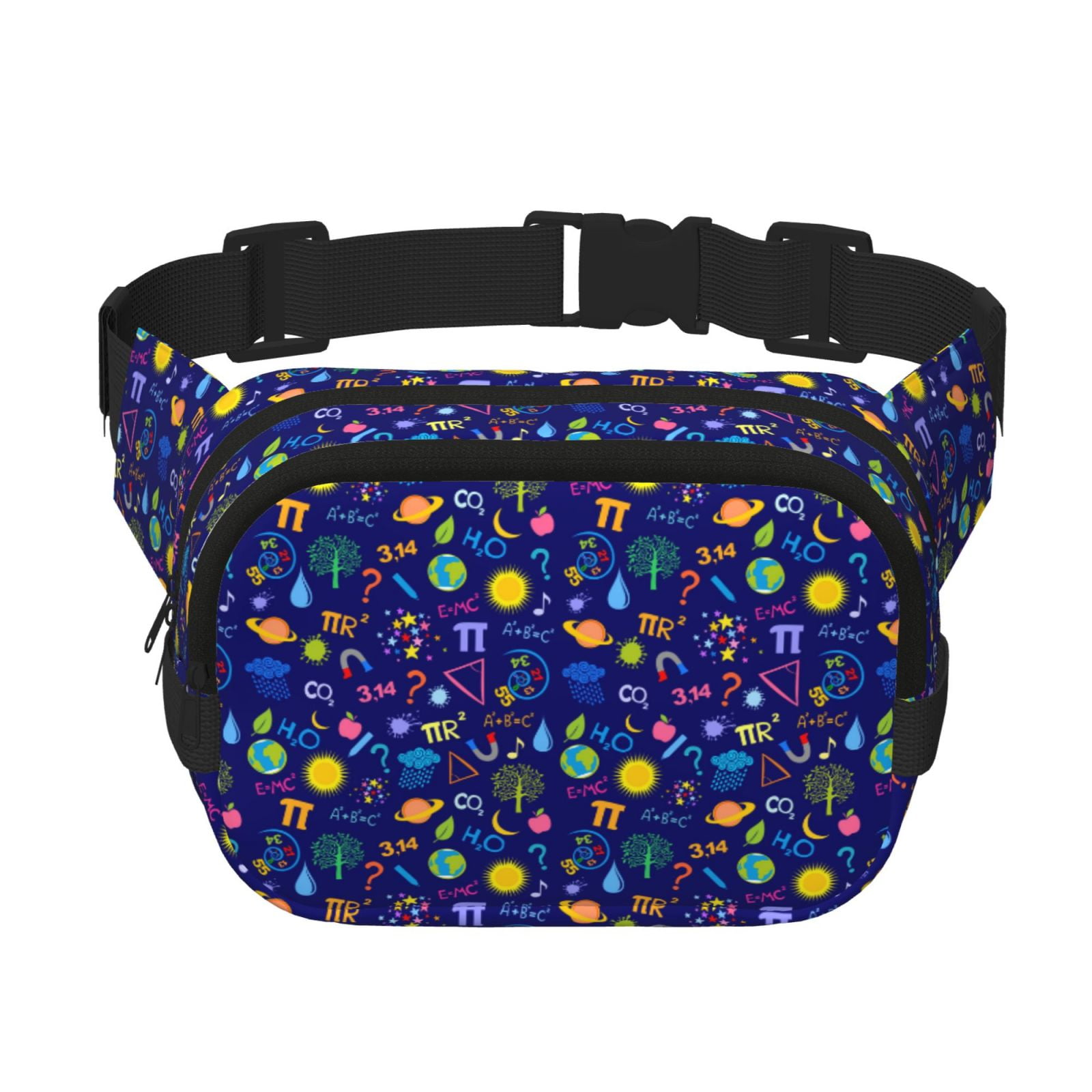 Picia Mathematics And Chemistry Print Square Double-Layer Waist Bag Mini Adjustable Waist Belt Bag Exercise Running Travel Hiking