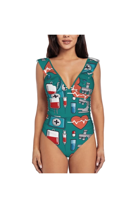 Medical Elements Blooming Jelly Womens Tummy Control Bathing Suits Slimming Ruffle Swimsuit One Piece Lace Swimwear-