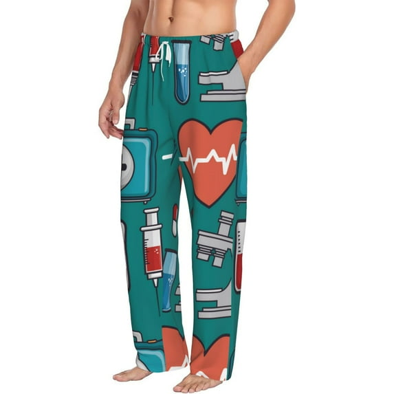 Picia Medical Elements Mens Soft Woven Cotton Elastic Waistband Sleep Pajama Pant Lounge Sleep Pant With Pockets And Drawstring-Medium