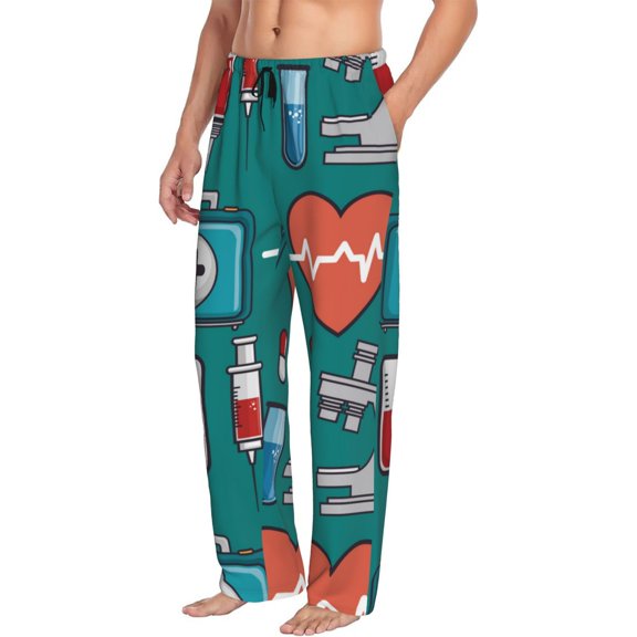 Picia Medical Elements Mens Soft Woven Cotton Elastic Waistband Sleep Pajama Pant Lounge Sleep Pant With Pockets And Drawstring-XX-Large