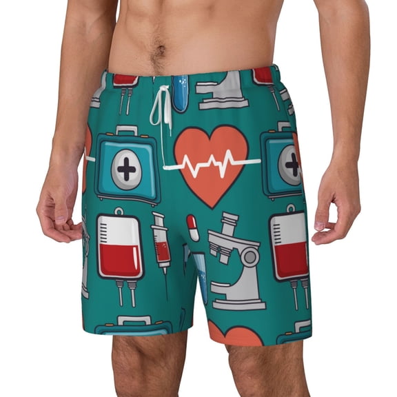 Picia Medical Elements pattern Mens Swim Trunks with Compression Liner Stretch Beach Shorts Quick Dry with Zipper Pockets No-Chafing Board Shorts-Large