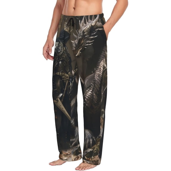 Picia Medieval Knight And Dragon Mens Soft Woven Cotton Elastic Waistband Sleep Pajama Pant Lounge Sleep Pant With Pockets And Drawstring-X-Large