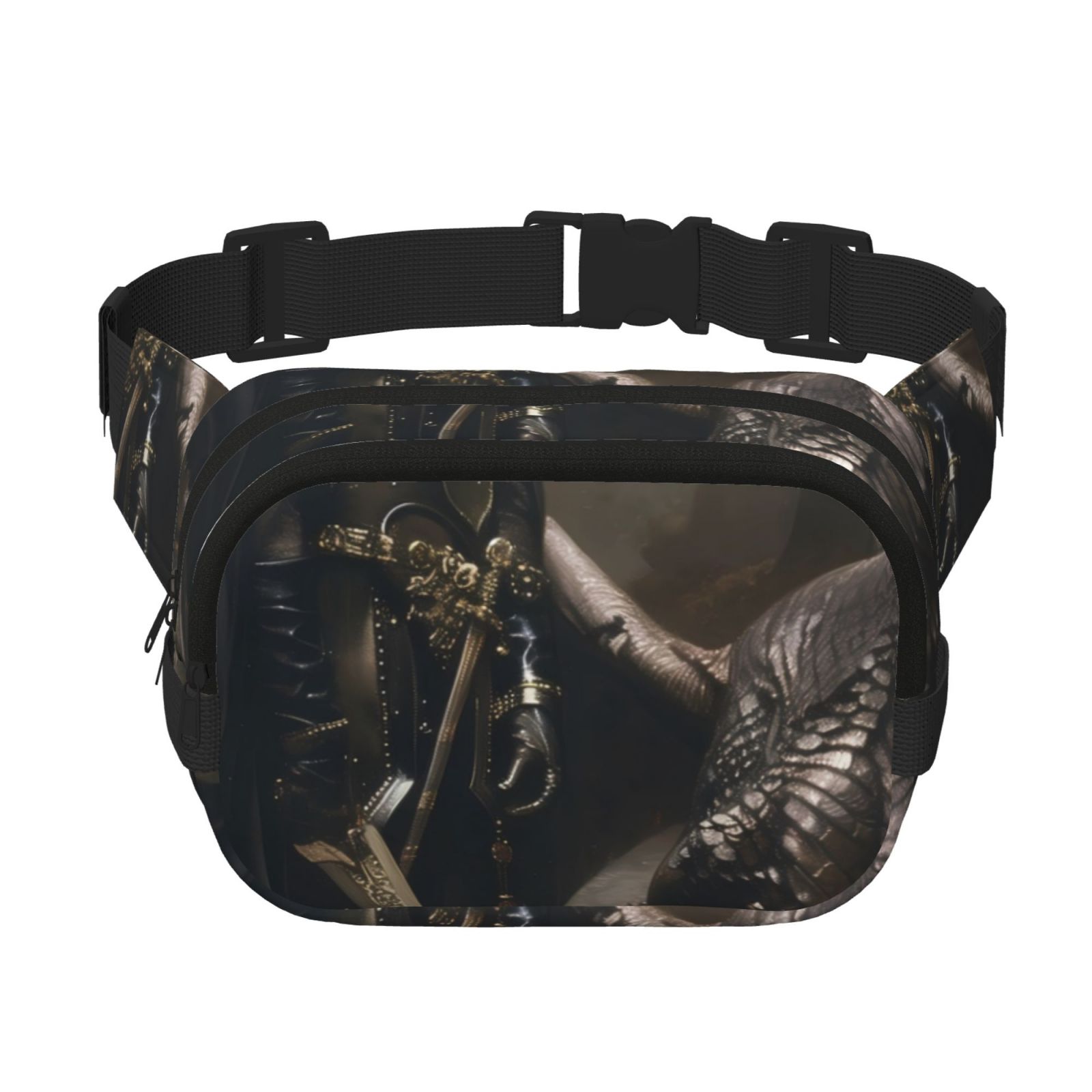 Picia Medieval Knight And Dragon Print Square Double-Layer Waist Bag Mini Adjustable Waist Belt Bag Exercise Running Travel Hiking