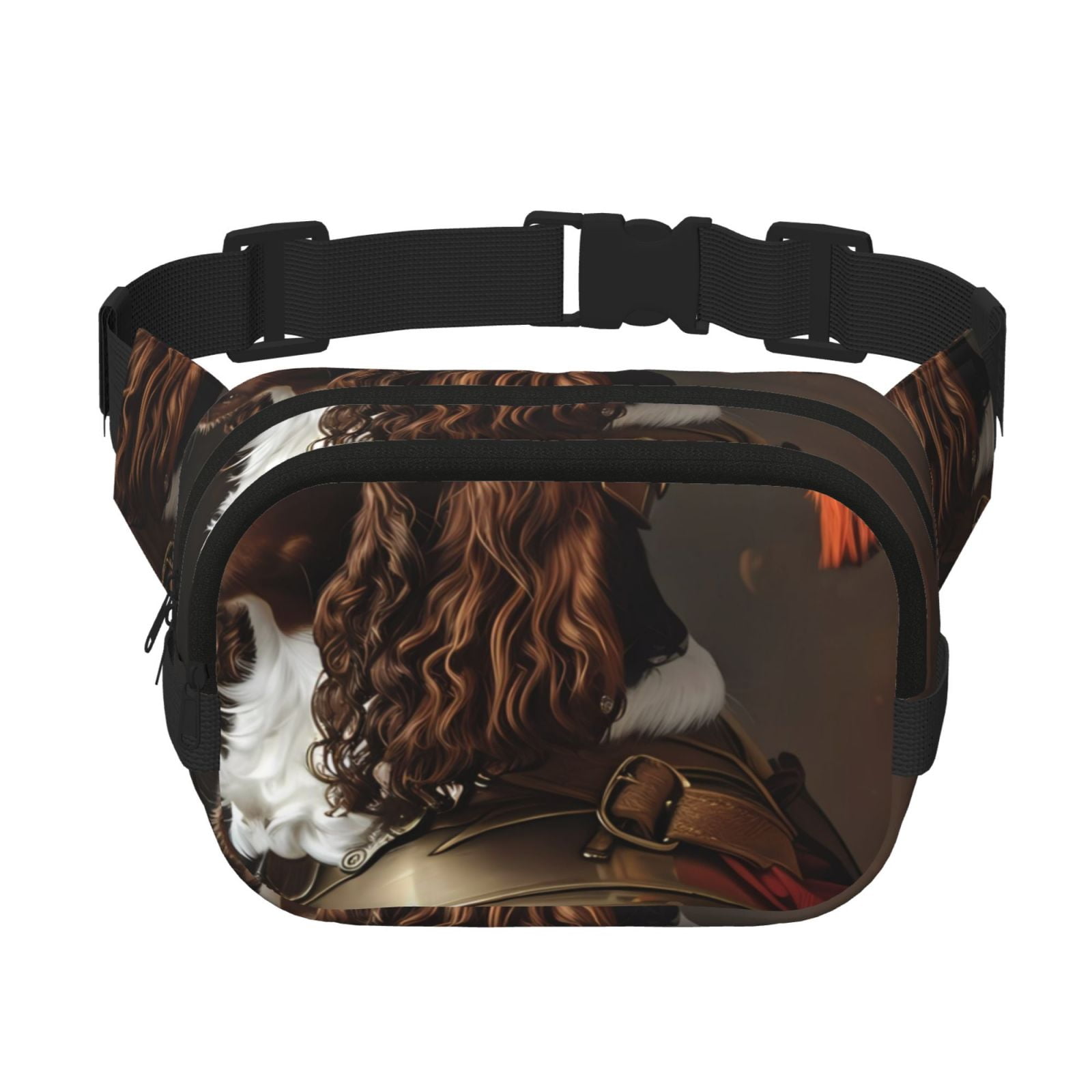Picia Medieval Knight Dog Print Square Double-Layer Waist Bag Mini Adjustable Waist Belt Bag Exercise Running Travel Hiking