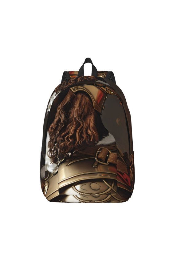 Medieval Knight Dog Printed Canvas Daypack - Stylish and Durable Vintage Compact Backpack - Class, Work, Travel, or Laptop Bookbag,Organized Compartments-Medium