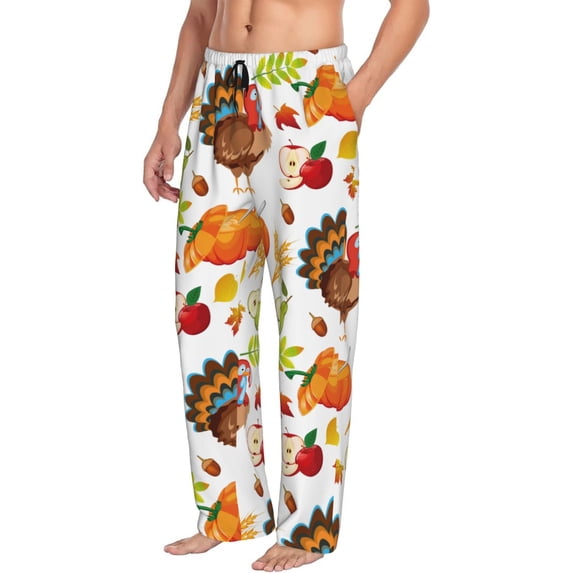 Picia Thanksgiving Turkey Mens Soft Woven Cotton Elastic Waistband Sleep Pajama Pant Lounge Sleep Pant With Pockets And Drawstring-