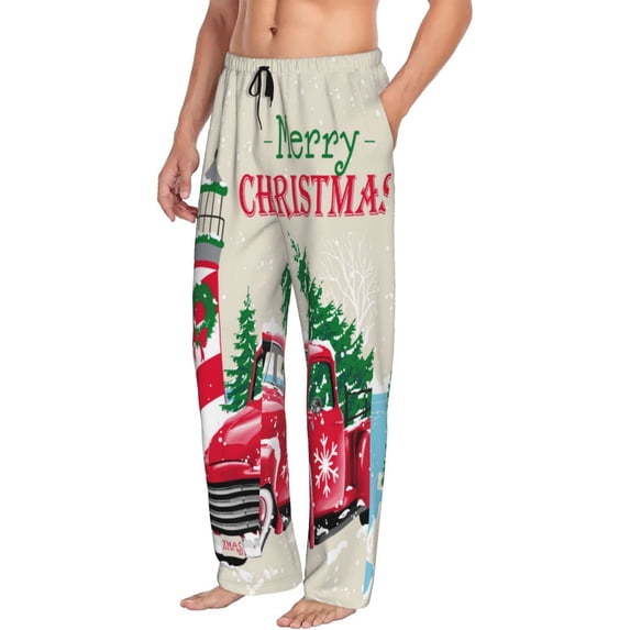 Picia Merry Christmas 1 Mens Soft Woven Cotton Elastic Waistband Sleep Pajama Pant Lounge Sleep Pant With Pockets And Drawstring-X-Large
