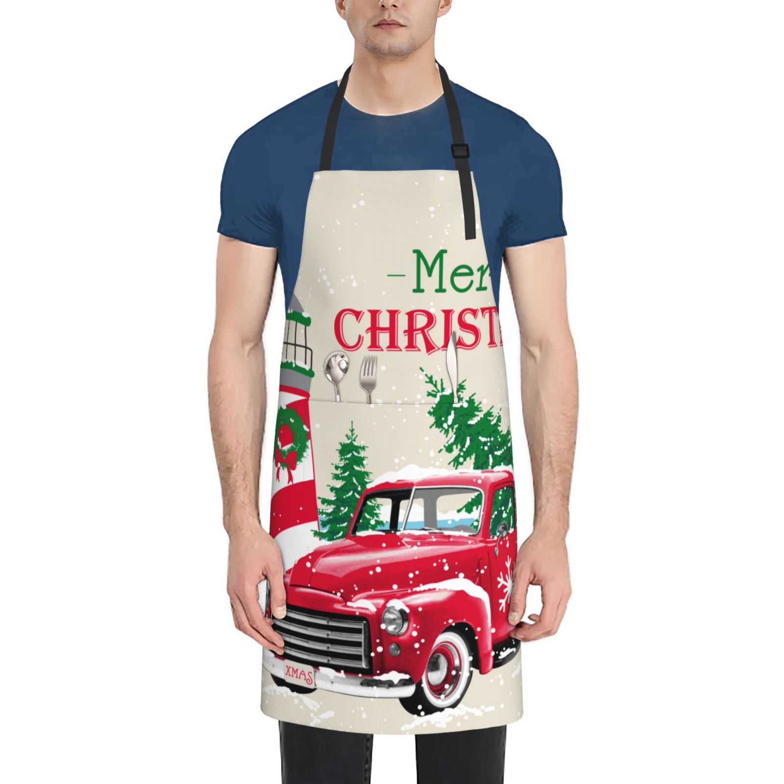 Picia Merry Christmas 1 Waterproof Apron for Unisex Adult - Adjustable Bib Apron with Pockets, Ideal for Cooking, Gardening, Painting, and Household Chores