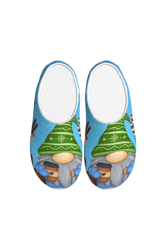 Merry Christmas Gnome for Women's Lamb-hug Comfy Fleece House Slippers Memory Foam, Slip-on House Shoes Indoor Outdoor-37/38