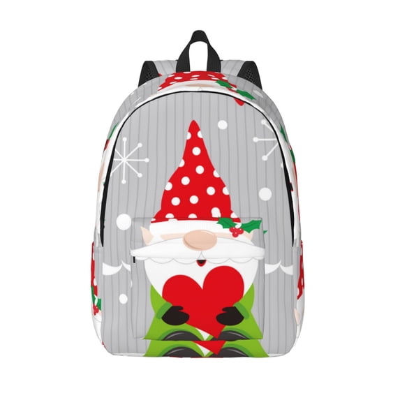 Picia Merry Christmas Gnome1 Printed Canvas Daypack - Stylish and Durable Vintage Compact Backpack - Class, Work, Travel, or Laptop Bookbag,Organized Compartments-Medium