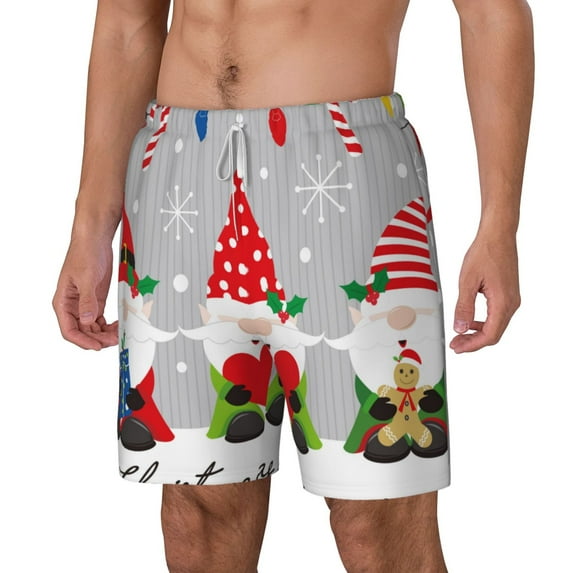 Picia Merry Christmas Gnome1 pattern Mens Swim Trunks with Compression Liner Stretch Beach Shorts Quick Dry with Zipper Pockets No-Chafing Board Shorts-Large