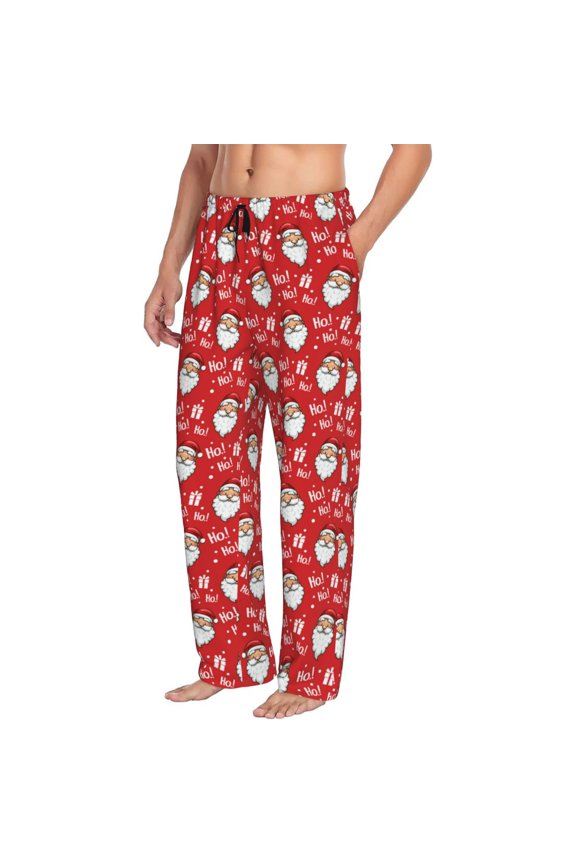 Merry Christmas Santa Claus A Mens Soft Woven Cotton Elastic Waistband Sleep Pajama Pant Lounge Sleep Pant With Pockets And Drawstring-Small