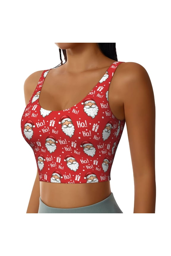 Merry Christmas Santa Claus A Sports Bra for Women,Padded Strappy Sports Bras Medium Support Yoga Bra with Removable Cups,Running Yoga Bra-