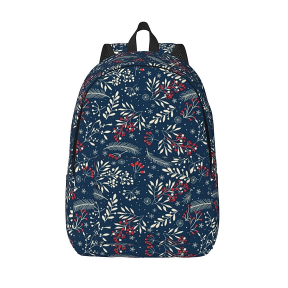 Picia Merry Christmas Winter Leaves Snowflakes Printed Canvas Daypack - Stylish and Durable Vintage Compact Backpack - Class, Work, Travel, or Laptop Bookbag,Organized Compartments-Medium