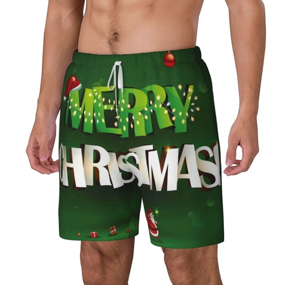 Picia Merry Christmas pattern Mens Swim Trunks with Compression Liner Stretch Beach Shorts Quick Dry with Zipper Pockets No-Chafing Board Shorts-Large