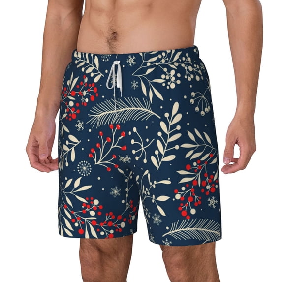 Picia Merry Christmas pattern Mens Swim Trunks with Compression Liner Stretch Beach Shorts Quick Dry with Zipper Pockets No-Chafing Board Shorts-X-Large
