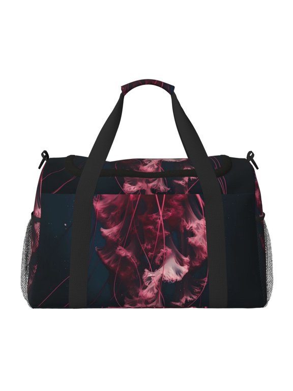 Mesmerizing Pink Jellyfish Print Travel Duffle Bag,Weekender Bags for Women with Shoe Compartment, Gym Duffel Bag with Wet Pocket, Hospital Bags for Labor and Delivery