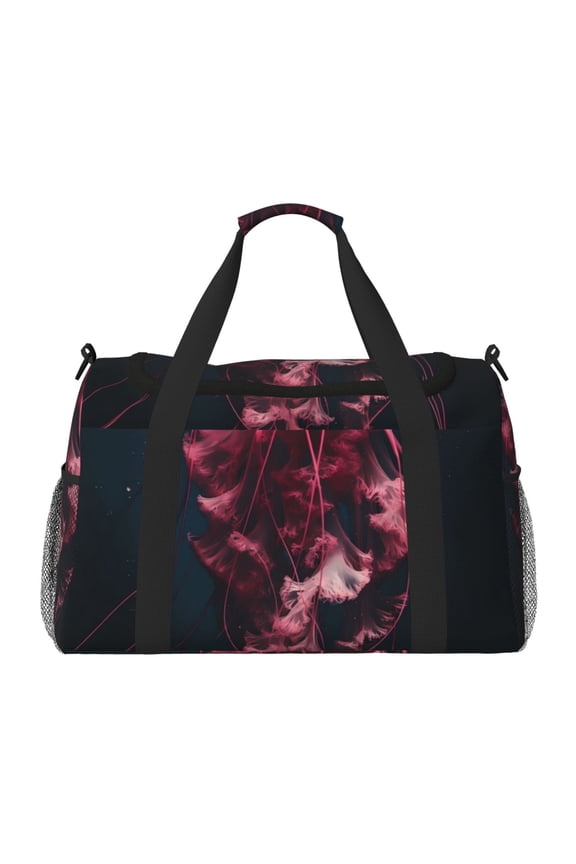 Mesmerizing Pink Jellyfish Print Travel Duffle Bag,Weekender Bags for Women with Shoe Compartment, Gym Duffel Bag with Wet Pocket, Hospital Bags for Labor and Delivery