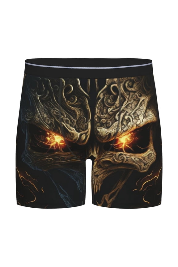 Metal Evil Skull Pattern Men's Athletic Long Leg Briefs , Performance Stretch Underwear,Moisture-Wicking