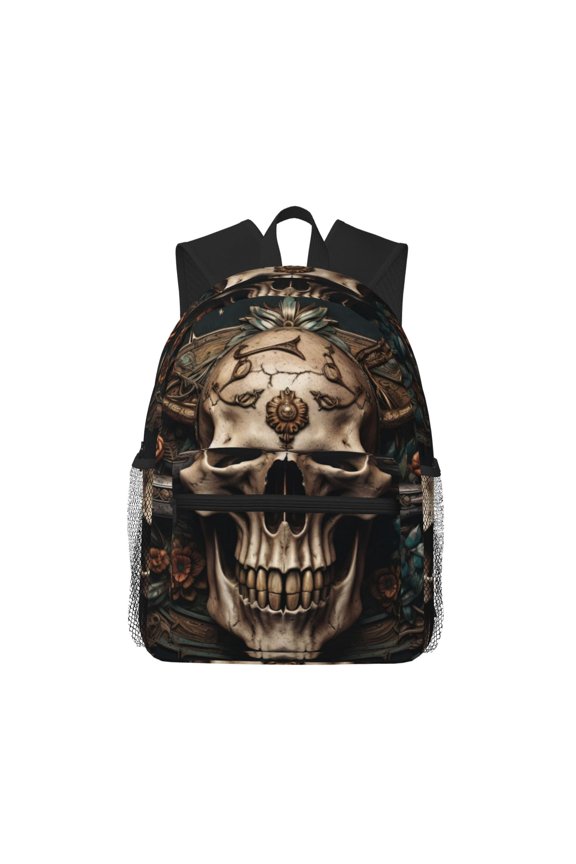 Metal Style Horned Skull Large Capacity Backpack Classic Style Backpack Casual Backpack Water-Resistant School Work Travel Outdoor Backpack