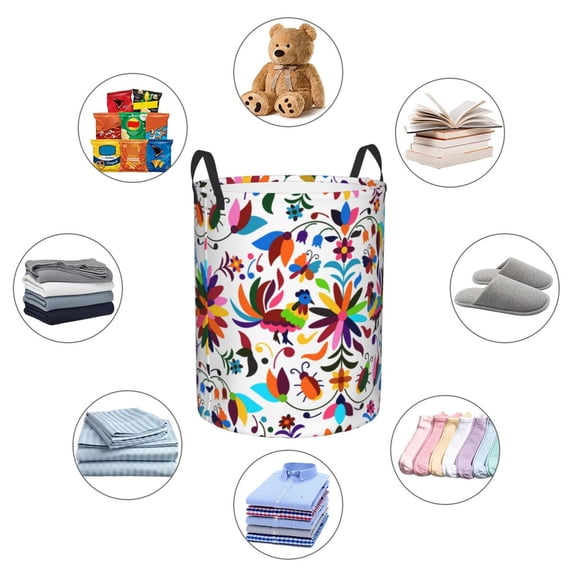 Picia Mexican Bright Style Large Laundry Basket, Waterproof, Freestanding Laundry Hamper, Collapsible Tall Clothes Hamper with Extended Handles-
