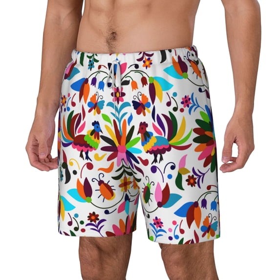 Picia Mexican Bright Style pattern Mens Swim Trunks with Compression Liner Stretch Beach Shorts Quick Dry with Zipper Pockets No-Chafing Board Shorts-3X-Large