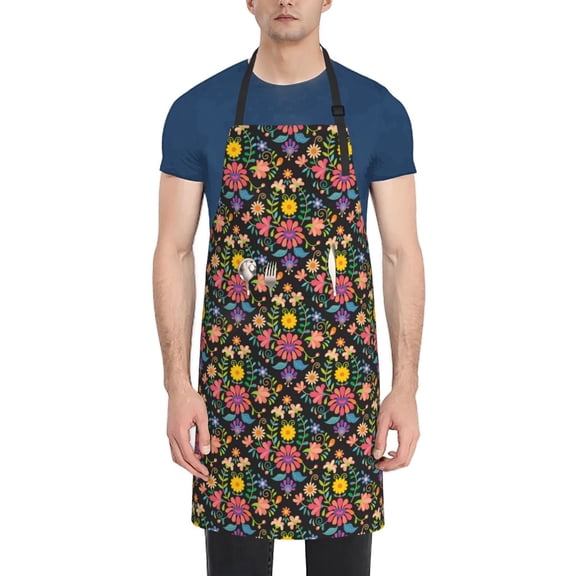 Picia Mexican Folk Art Floral Waterproof Apron for Unisex Adult - Adjustable Bib Apron with Pockets, Ideal for Cooking, Gardening, Painting, and Household Chores