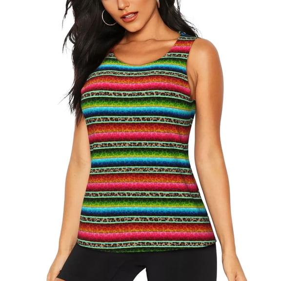 Picia Mexican Leopard Serape Blanket Stripes Pattern Women's Workout Tank Top,Breathable Activewear,Slim Fit Athletic Top,Versatile Workout Moisture-wicking top-X-Large
