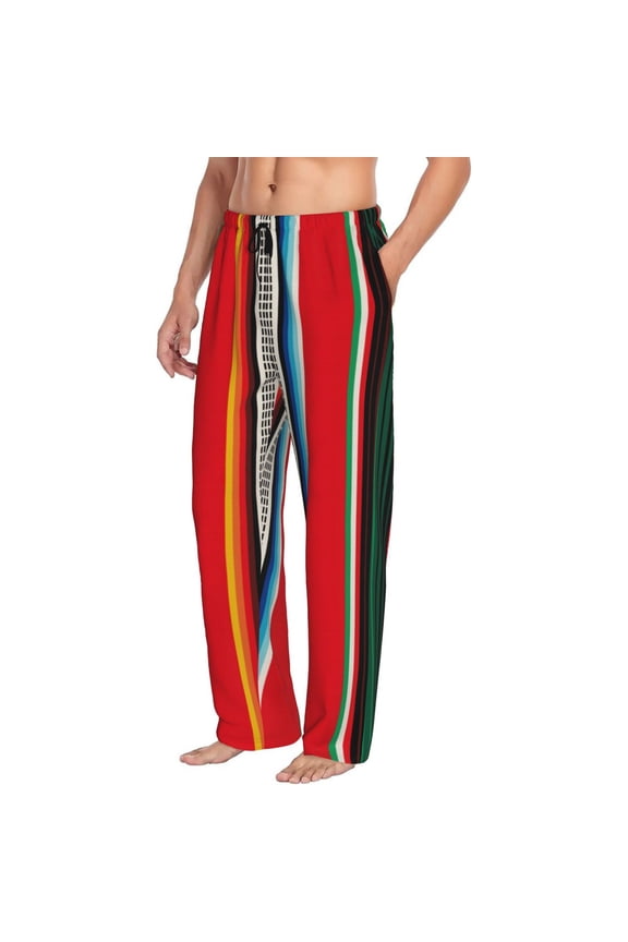 Mexican Serape Blanket Stripes Mens Soft Woven Cotton Elastic Waistband Sleep Pajama Pant Lounge Sleep Pant With Pockets And Drawstring-Medium