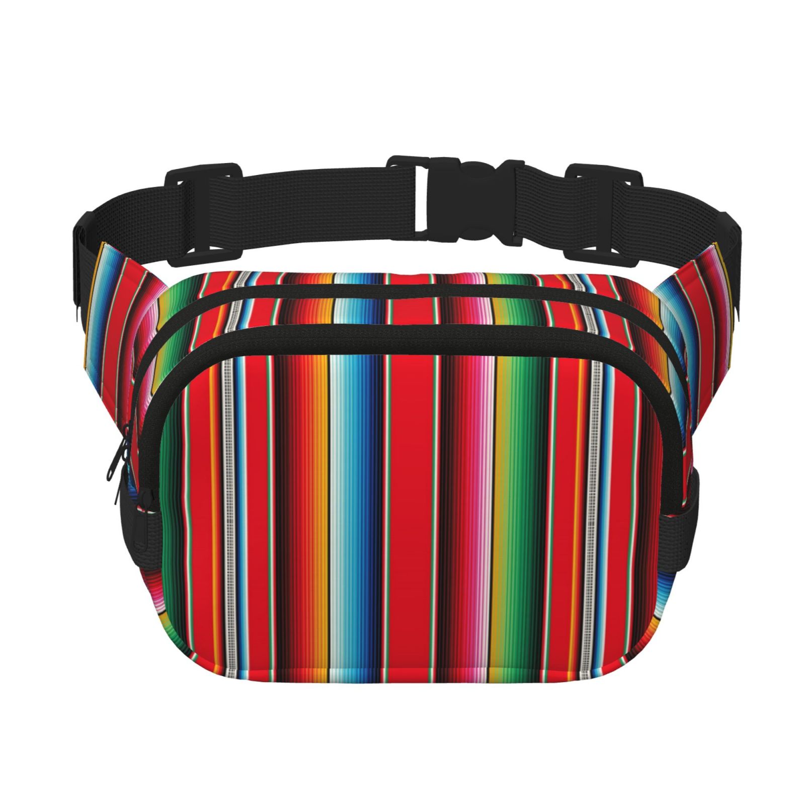 Picia Mexican Serape Blanket Stripes Print Square Double-Layer Waist Bag Mini Adjustable Waist Belt Bag Exercise Running Travel Hiking