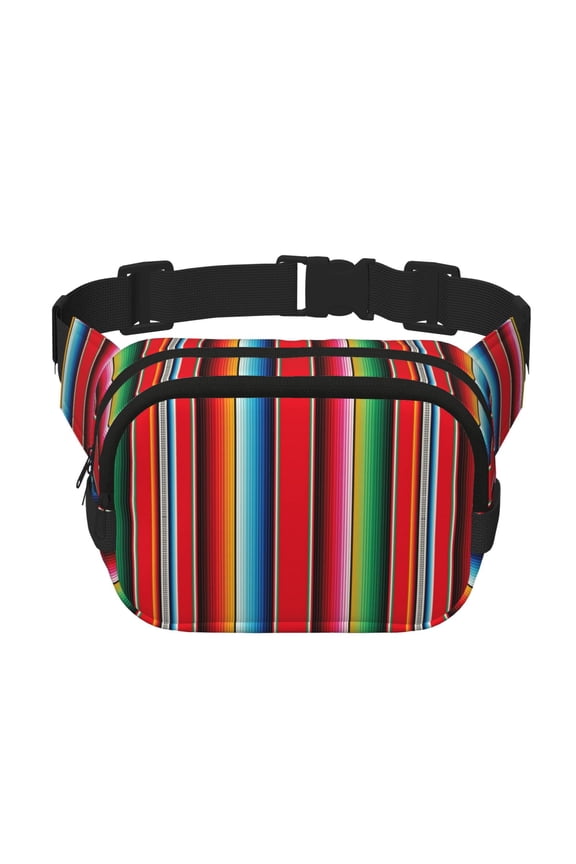 Mexican Serape Blanket Stripes Print Square Double-Layer Waist Bag Mini Adjustable Waist Belt Bag Exercise Running Travel Hiking