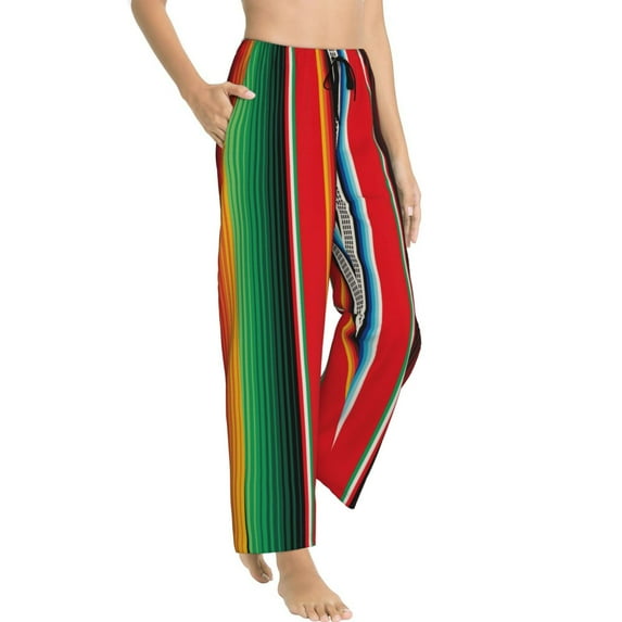 Picia Mexican Serape Blanket Stripes Womens Soft Woven Cotton Elastic Waistband Sleep Pajama Pant Lounge Sleep Pant With Pockets And Drawstring-Large