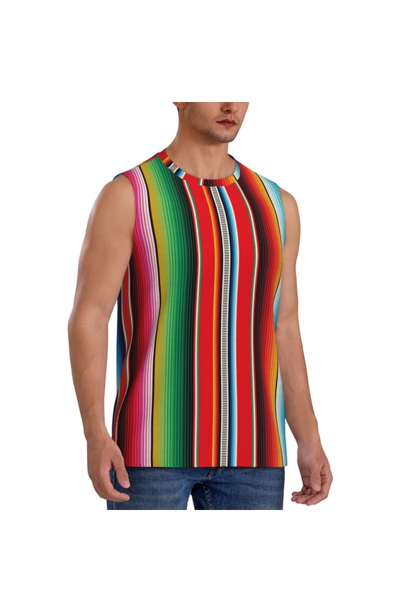 Mexican Serape Blanket Stripes mens Cotton Tank Undershirts , Moisture-wicking Ribbed Tanks, Lightweight Cotton Tank Undershirts-