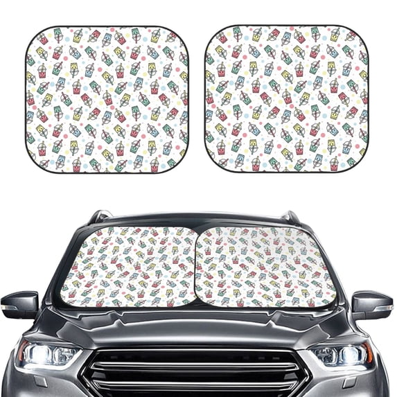 Picia Milk Tea 2 Piece Car Windshield Sun Shade Foldable | Foldable Sun Shield for Front Window Blocks UV Rays and Keeps Your Vehicle Cool-Medium