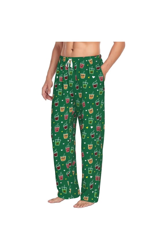 Milk Tea Mens Soft Woven Cotton Elastic Waistband Sleep Pajama Pant Lounge Sleep Pant With Pockets And Drawstring-Large