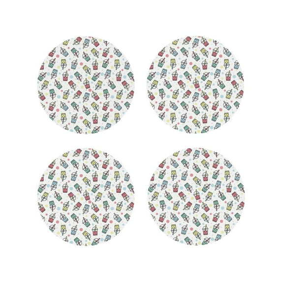 Picia Milk Tea Printed Leather Coasters for Drinks, 4" Drink Coasters Set of 4 for Tabletop Protection, Handmade Luxurious Home Décor and Housewarming Gift -Round Shape