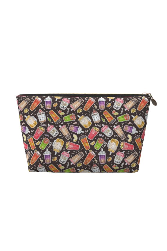 Milk Tea Printed Leather Travel Toiletry Bag,Cosmetic Organizer, Makeup Travel Bag, Durable Travel Pouch, Compact Toiletry Bag, Travel Accessories