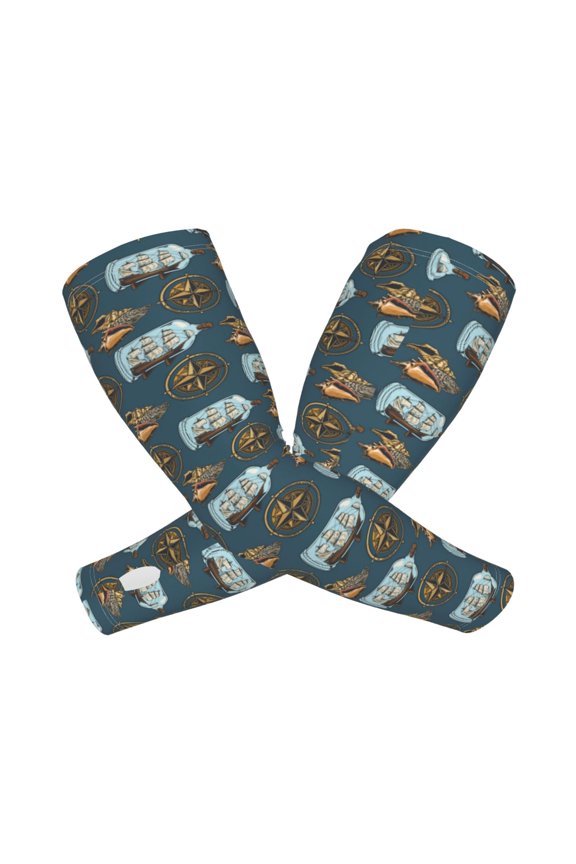 Miniature Ship In Bottle Arm Sleeves for Men and Women - Tattoo Cover Up UPF 50+ Cooling Sports Sleeve for Basketball Golf Football-One Size