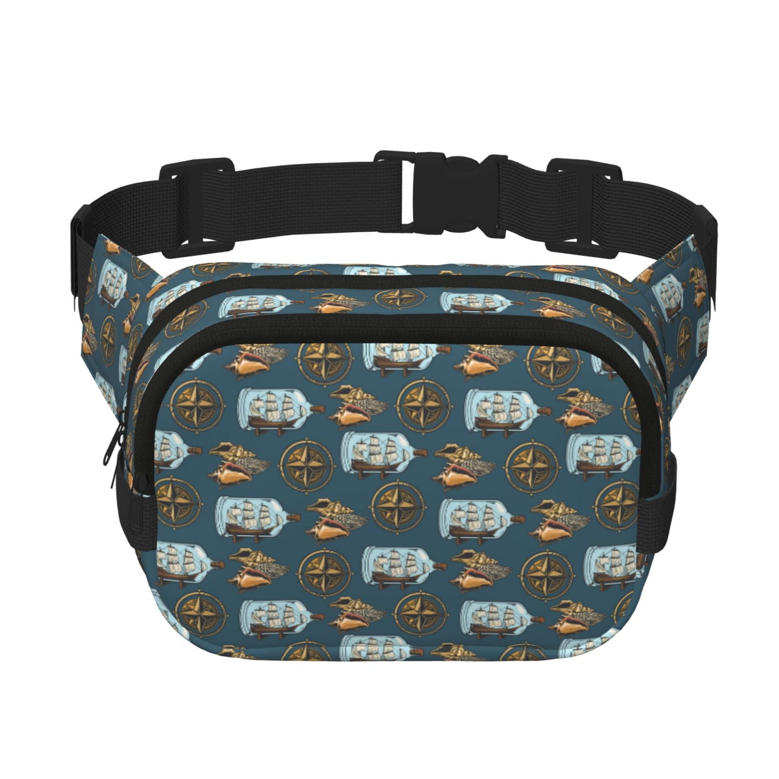 Picia Miniature Ship In Bottle Print Square Double-Layer Waist Bag Mini Adjustable Waist Belt Bag Exercise Running Travel Hiking