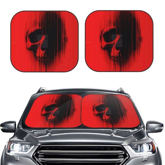 Picia Minimalist Skull Red 2 Piece Car Windshield Sun Shade Foldable | Foldable Sun Shield for Front Window Blocks UV Rays and Keeps Your Vehicle Cool-Small