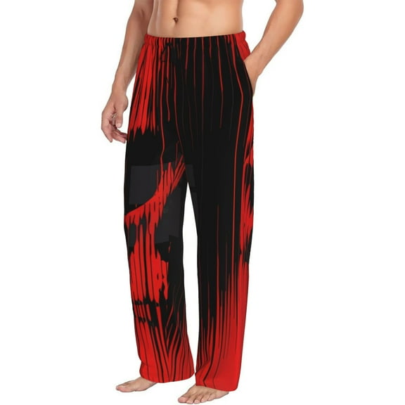Picia Minimalist Skull Red Mens Soft Woven Cotton Elastic Waistband Sleep Pajama Pant Lounge Sleep Pant With Pockets And Drawstring-Medium