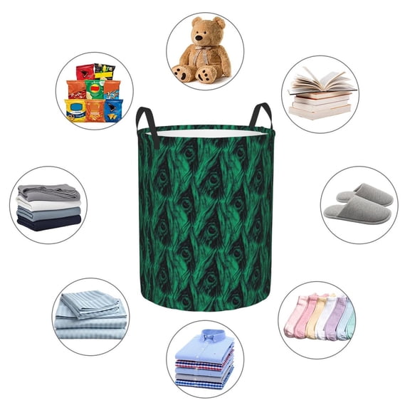 Picia Mint Bird Feathers Large Laundry Basket, Waterproof, Freestanding Laundry Hamper, Collapsible Tall Clothes Hamper with Extended Handles-Small