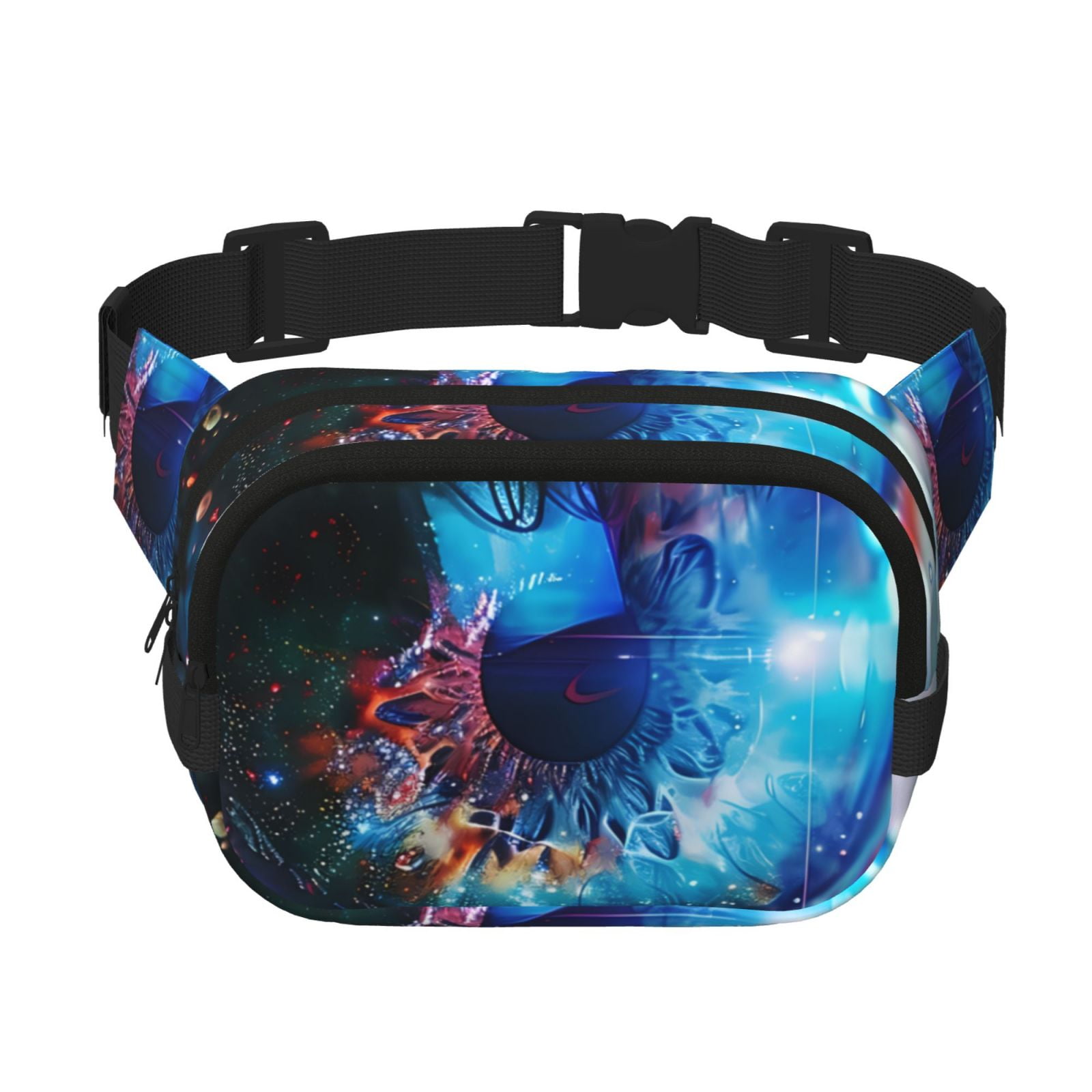 Picia Modern Colorful Eyes Print Square Double-Layer Waist Bag Mini Adjustable Waist Belt Bag Exercise Running Travel Hiking