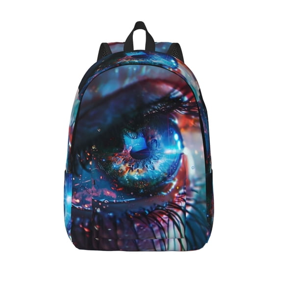 Picia Modern Colorful Eyes Printed Canvas Daypack - Stylish and Durable Vintage Compact Backpack - Class, Work, Travel, or Laptop Bookbag,Organized Compartments-Medium