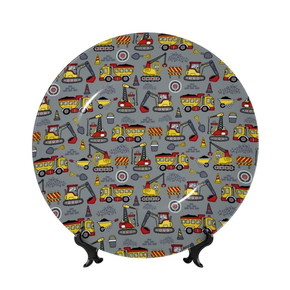Picia Modern Excavator Pattern Bone China Decorative Plate – Wall Decor with Stand and Adhesive, Elegant Ornament for Living Room, Office, or Entryway-10in