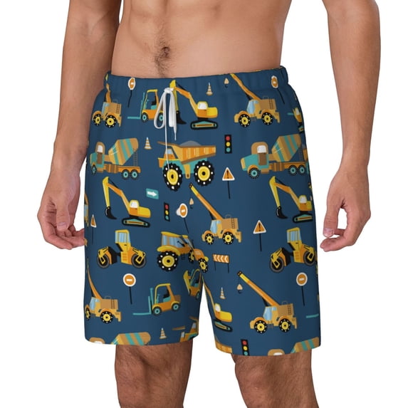 Picia Modern Excavator pattern Mens Swim Trunks with Compression Liner Stretch Beach Shorts Quick Dry with Zipper Pockets No-Chafing Board Shorts-X-Large
