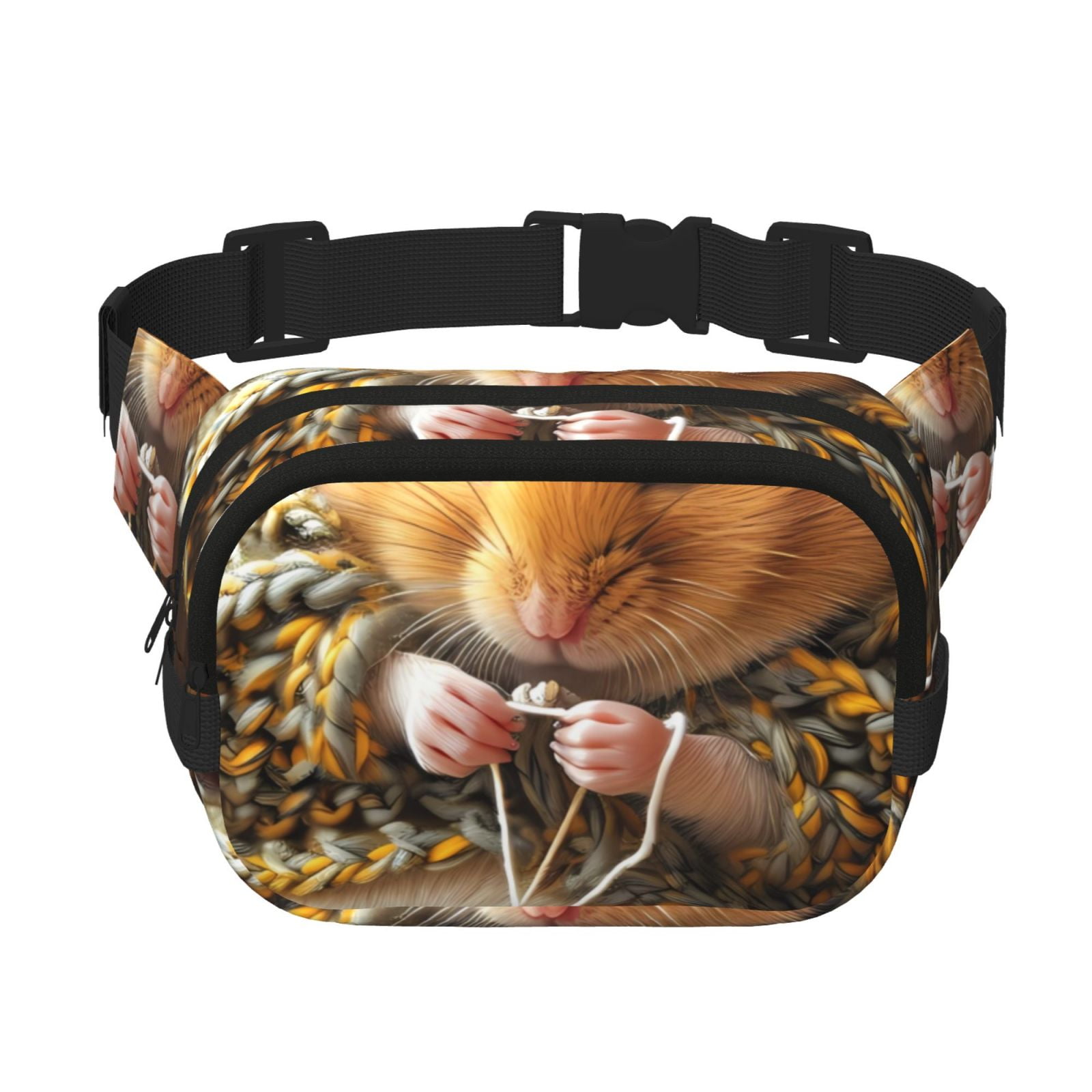 Picia Modern Floral Guinea Pig Print Square Double-Layer Waist Bag Mini Adjustable Waist Belt Bag Exercise Running Travel Hiking