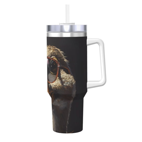 Picia Modern Funny Duck Pattern 40oz Ice Bully Insulated Tumbler with Handle, Double-Wall Stainless Steel Cup, Leak-Proof Lid and Straw