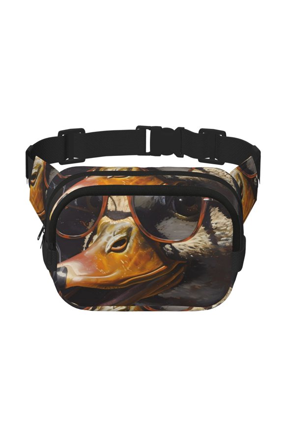 Modern Funny Duck Print Square Double-Layer Waist Bag Mini Adjustable Waist Belt Bag Exercise Running Travel Hiking