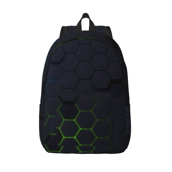 Picia Modern Hexagonal Neon Grid Printed Canvas Daypack - Stylish and Durable Vintage Compact Backpack - Class, Work, Travel, or Laptop Bookbag,Organized Compartments-Medium